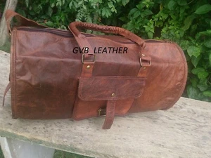 24" Men Genuine Leather Large Vintage Duffel Travel Trip Weekender Overnight Bag - Picture 1 of 4