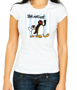 Slipk Noot Noot, Pingu Noot noot - 3/4 Short Sleeve T Shirt Women K715 - Picture 1 of 5