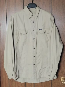 Vintage Harley Davidson Sz L Y2K Beige Tan Snap Up Long Sleeve Shirt Motorcycle - Picture 1 of 12