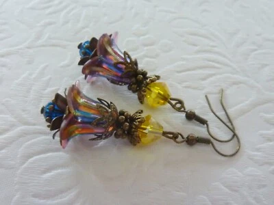 Flower Earrings Hand Painted with Preciosa® Crystal Beads Style SB7 - image 1 of 4