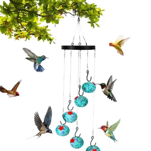 Wind Chimes Outdoor Hummingbird Water Feeder Garden Hanging Birds Feeder Blue - Picture 1 of 14