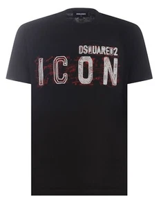 ✅ DSQUARED T-shirt uomo tshirt Taglia S-M-L-XL-XXL Nero logo graffiti ICON - Imagen 1 de 6