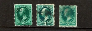 1873 U.S. CLASSIC 3c Grn Washington w Secret Mark LOT OF 3 Sc#158 CANCELS - Picture 1 of 1
