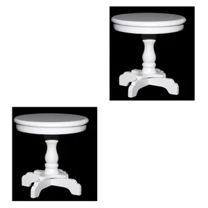 Pack de 2 mini muebles de mesa redonda de madera de imitación para modelo de casa de muñecas - Imagen 1 de 9