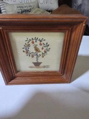 🟢 Árbol de pintura vintage primitivo teorema de Honan de arena de 4" x 4" con pájaro. Años 80 Foto 1 de 4