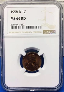 1958-D Lincoln Cent Wheat Penny - **NGC MS66RD**  - TONED BEAUTY - NGC Certified - Picture 1 of 8