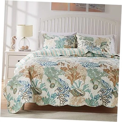 Greenland Home Atlantis Coastal Sea Coral Oversized 3-Piece Full/Queen Jade - Image 1 of 4