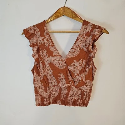 Top corto Paper Crane para mujer cachemira oxidada manga con volantes cintura ajustada M Foto 1 de 4