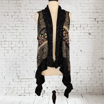 Mirror Image Black Fair Isle Long Sweater Vest Duster Sz XL Womens Dramatic Fun - Imagem 1 de 4