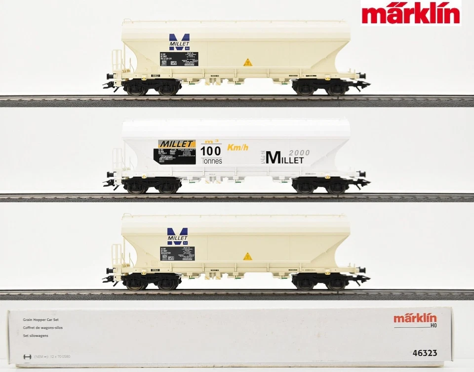 Märklin: Three Car MILLET Grain Hopper Silo Car Set SNCF - #46323 - New In Box! - Image 1 of 4