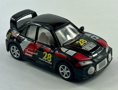 Coche de carreras Mitsubishi 28 Evolution IV Champion-1 juguete Kinsfun con calcomanías negro CC Foto 1 de 4