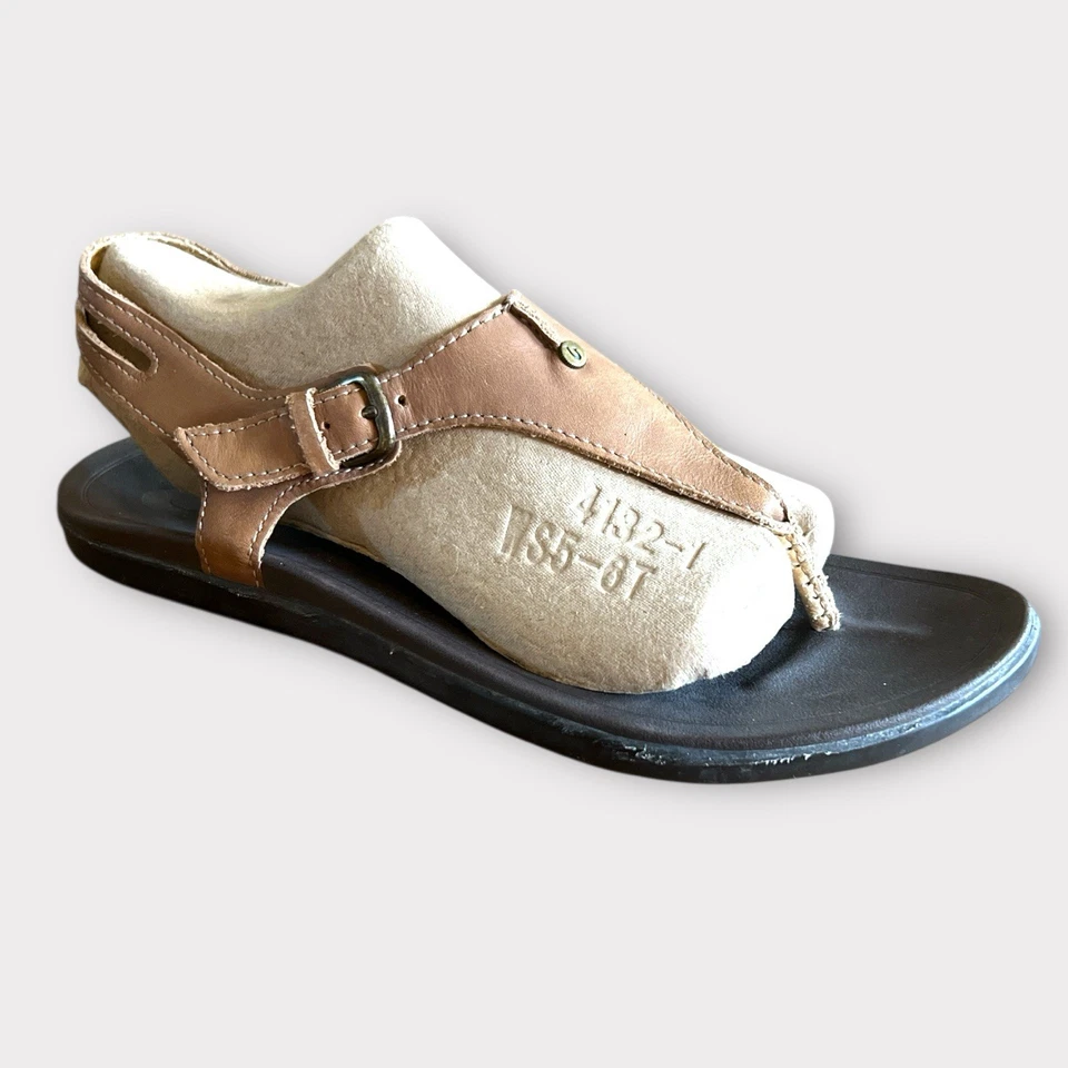 OluKai Eheu Women’s T-Strap Sandal Brown Leather Buckle Toe Post Ankle Strap 8 - Image 1 of 4