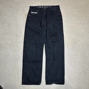 Vintage Y2K Akademiks Akdmks Baggy Wide Leg 2000s Black Denim Jeans Size 34x32 - Bild 1 von 6