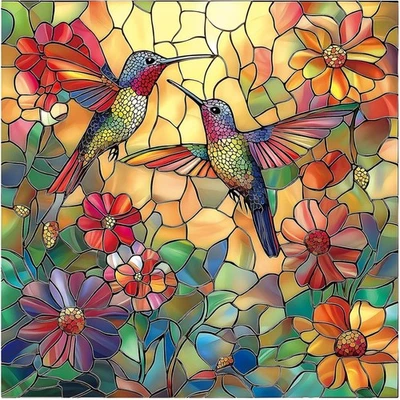 Stained Glass Flower Hummingbird Puzzles for Adults 500 Pieces - Colorful Mos... - Image 1 of 4
