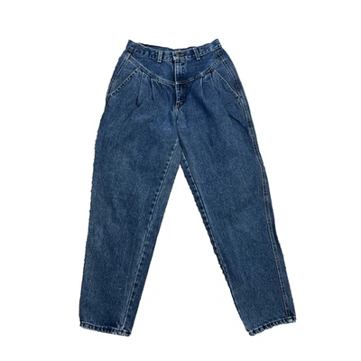 Jeans feminino vintage Zena cintura alta faroeste azul sem costas 29" cintura mãe plissada - Imagem 1 de 4