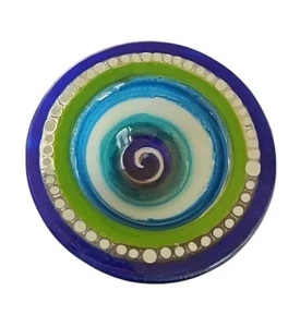 Southwest African Collection Fused Art Glasschale blau grün Wirbel Design 5" - Bild 1 von 5