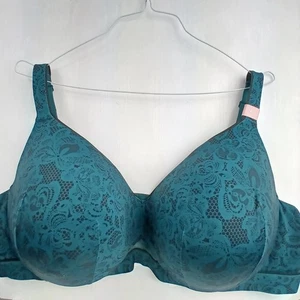 Lane Bryant leicht gefütterter durchgehender Bügel-BH dunkel türkis Spitzenmuster 54C - Bild 1 von 9