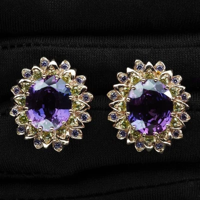 Stupendi orecchini in argento sterling 925 con zaffiro viola blu 12,45... - Immagine 1 di 4