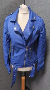 Morgan Royal Blue Ladies Biker Jacket UK 8 Ln051 CC 10 - Picture 1 of 6