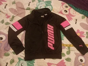 Puma Black/ Pink Zip Up Athletic Track Lined Lightweight Jacket Girls Size 5 - Picture 1 of 9