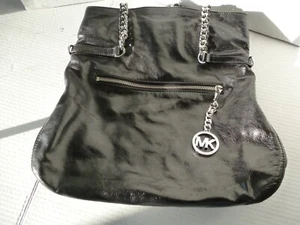 Michael Kors Black Soft Leather Lacey Shoulder Bag Convertible Foldover Pockets - Picture 1 of 14