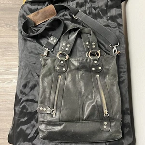 Ellington Eva Tote Black Italian Glazed Lamb Leather Purse Crossbody Bag - Picture 1 of 11