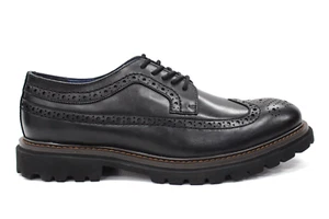 Herren Schwarz Leder Dicke Sohle Flügelspitze Leger Elegant Schuhe Von La Milano Hound - Bild 1 von 8