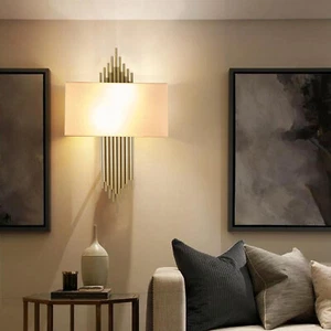 Modern LED Wall Lamp Metal+Fabric Wall Mount Light Sconce Bedroom Hallway Decor - Picture 1 of 13