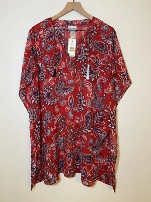 Tommy Bahama Nadar Playa Cubrir Mujer S/M Túnica Roja Cachemira Transparente Costera Foto 1 de 4
