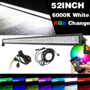 52 Inch 300W 5D RGBW LED Light Bar Offroad Driving Strobe Color Change + Harness - Picture 1 of 15