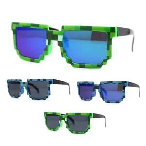 Boys Kid Size 8-bit Pixel Horn Rim Gamer Plastic Sunglasses - Picture 1 of 17