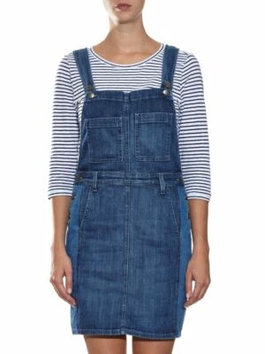 Auth Current Elliott Ladies Blue Denim Overall Carpenter Dress Skirt Size 0 XS - Image 1 of 4