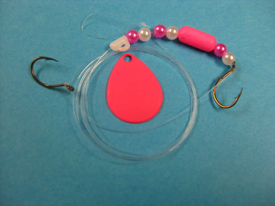  Walleye 2 Hook Floating Spinner Rigs Blades Crawler Harness (Pink) - Image 1 of 1