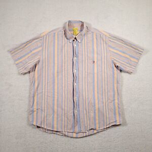 Vintage Duck Head Shirt Mens XL Blue Orange Striped Short Sleeve Button Up FLAW