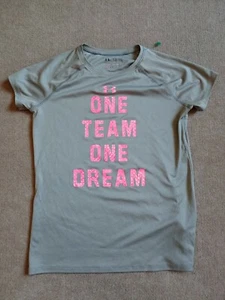 Under Armour Loose Fit Heat Gear Shirt One Team One Dream Youth Girl L Gray Pink - Picture 1 of 6