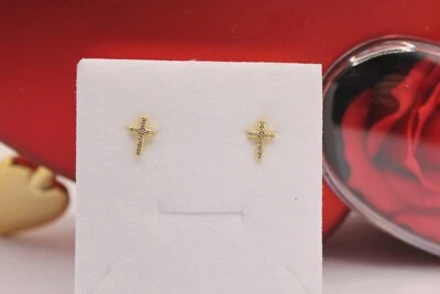 ORECCHINI CROCE ARGENTO DORATO UNISEX ZIRCONI BIANCHI MM 6X8 EXPLOIT - Immagine 1 di 4