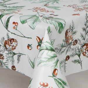 Christmas Pvc WipeClean Vinyl Tablecloth Brown, Berries, Acorns and Leaves - Picture 1 of 2