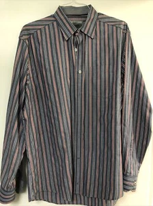 Men's Johnston & Murphy Gray Blue Multi-Color Stripe Long Sleeve Shirt Size L - Picture 1 of 3