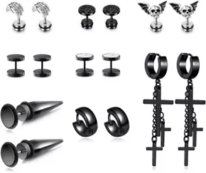 8 Pairs Earrings for Men Stainless Steel Stud Earrings Set for Men Women Cross D - Picture 1 of 5