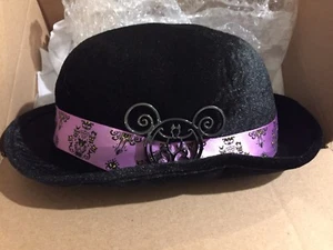 Disney Disneyland Haunted Mansion Derby Bowler Hat & Mickey Mouse Bat Pin NEW - Picture 1 of 1