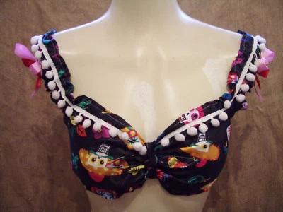 Mexican sugar skull halloween gypsy top pom poms cactus Rockabilly,pin-up 1950's - Image 1 of 4