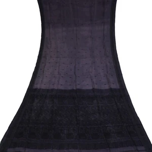 Saris vintage grises y negros 100 % seda pura tejido sari 5YD tela artesanal - Imagen 1 de 7