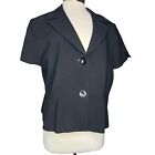 isabella suits Jacket Women's Size 18 Black Short Sleeve 2 Button Pleats Lined V