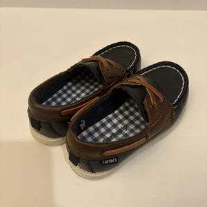 Carter's Kids Brown &V Dark Navy Blue Boat Shoes/Dress Shoes Size 10 - Picture 1 of 8