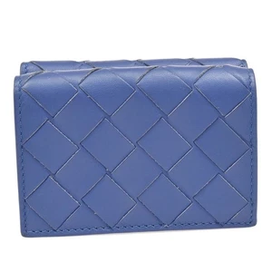 BOTTEGA VENETA INTRECCIATO Trifold Compact Wallet Leather Blue Italy 35KA812 - Picture 1 of 17