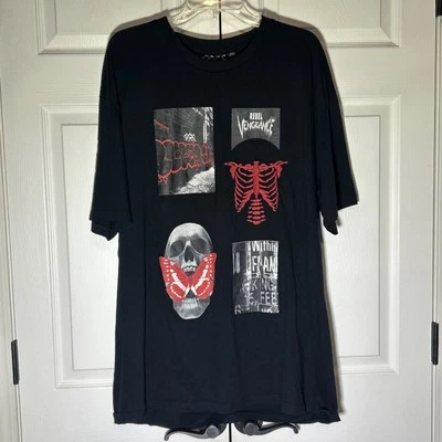 Camiseta Rebel Vengeance Negra Roja Gráfica Calavera Mariposa Graffiti Para Hombre XXL Foto 1 de 4