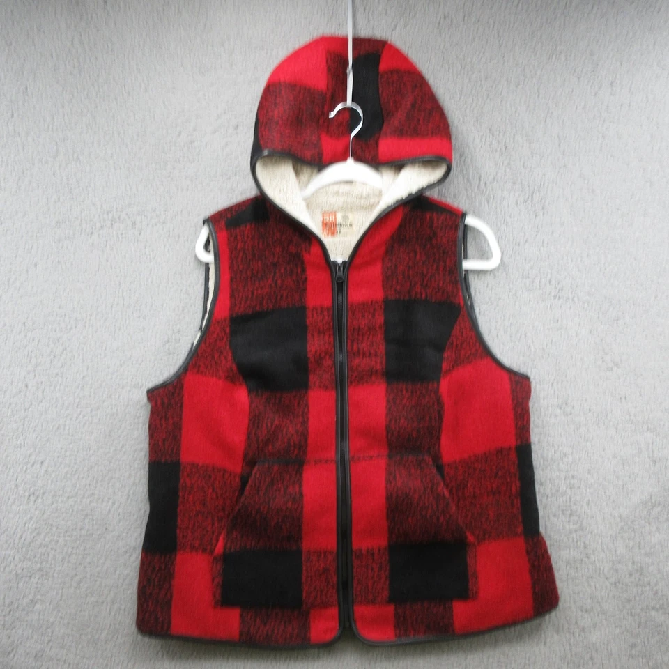 Chaleco tallado con volantes para hombre 1X rojo negro búfalo a cuadros imitación sherpa con capucha al aire libre Foto 1 de 4