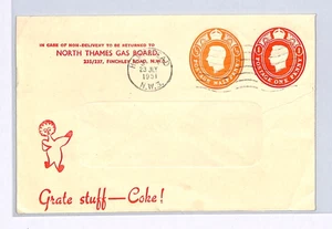 GB KGVI ADVERT Stationery Cover *COMPOUND DIE* ½d+1d THAMES GAS BOARD 1951 XG246 - Picture 1 of 12