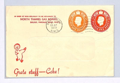 GB KGVI ADVERT Stationery Cover *COMPOUND DIE* ½d+1d THAMES GAS BOARD 1951 XG246 - Image 1 of 4