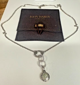 Auténtico collar John Hardy de plata de ley de 17" con colgante de pavé de diamantes de 2" - Imagen 1 de 14
